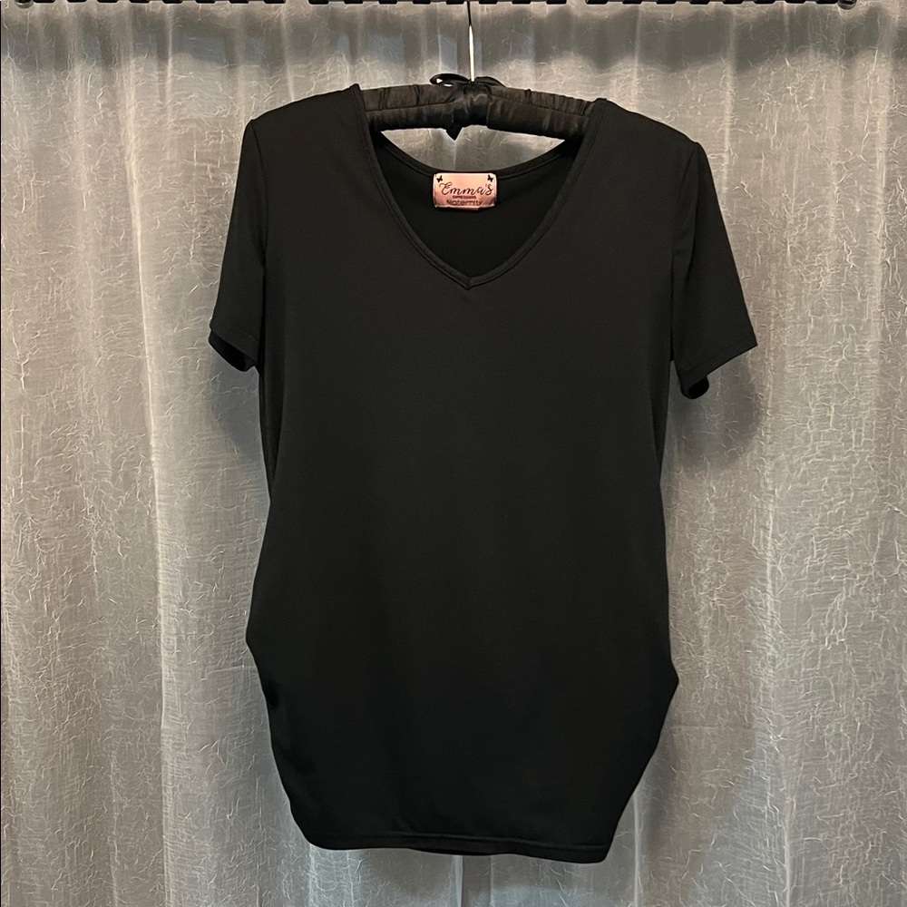 Black Maternity Short Sleeve V-Neck Top